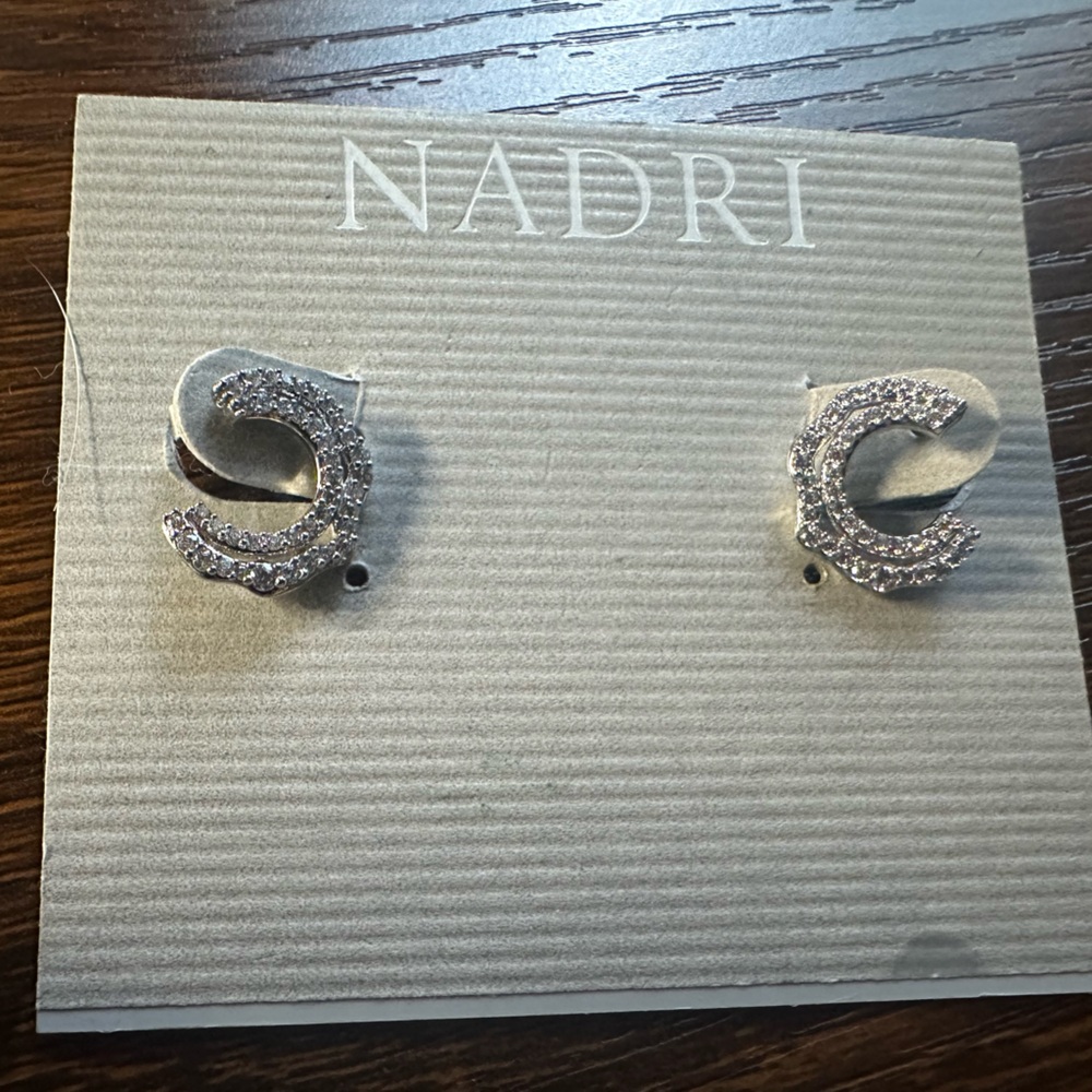 Nadri Wrap Hoop Earrings Silver Tone Cubic Zirconia 279